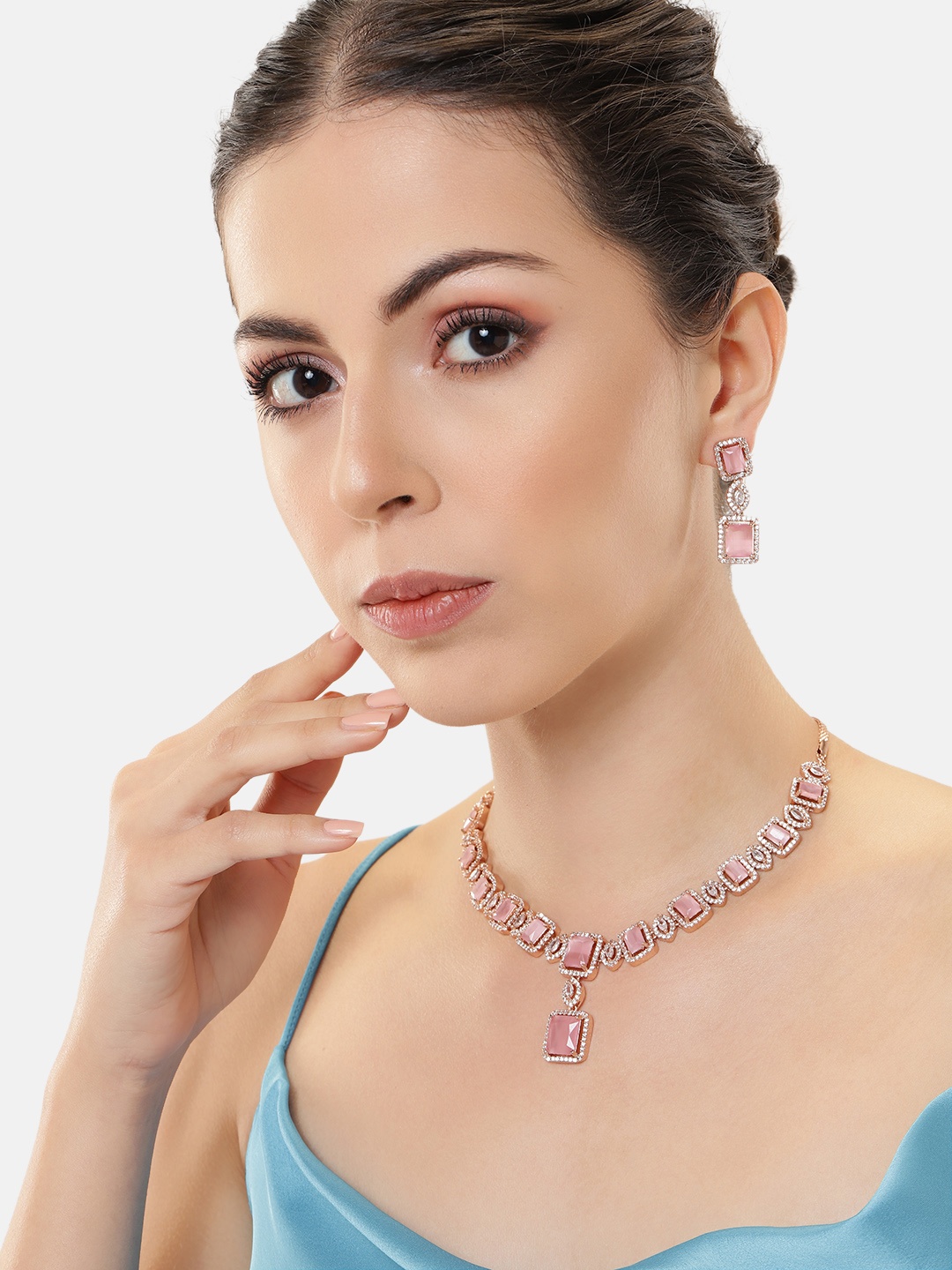 

Estele Rose Gold-Plated CZ Jewellery Set, Pink