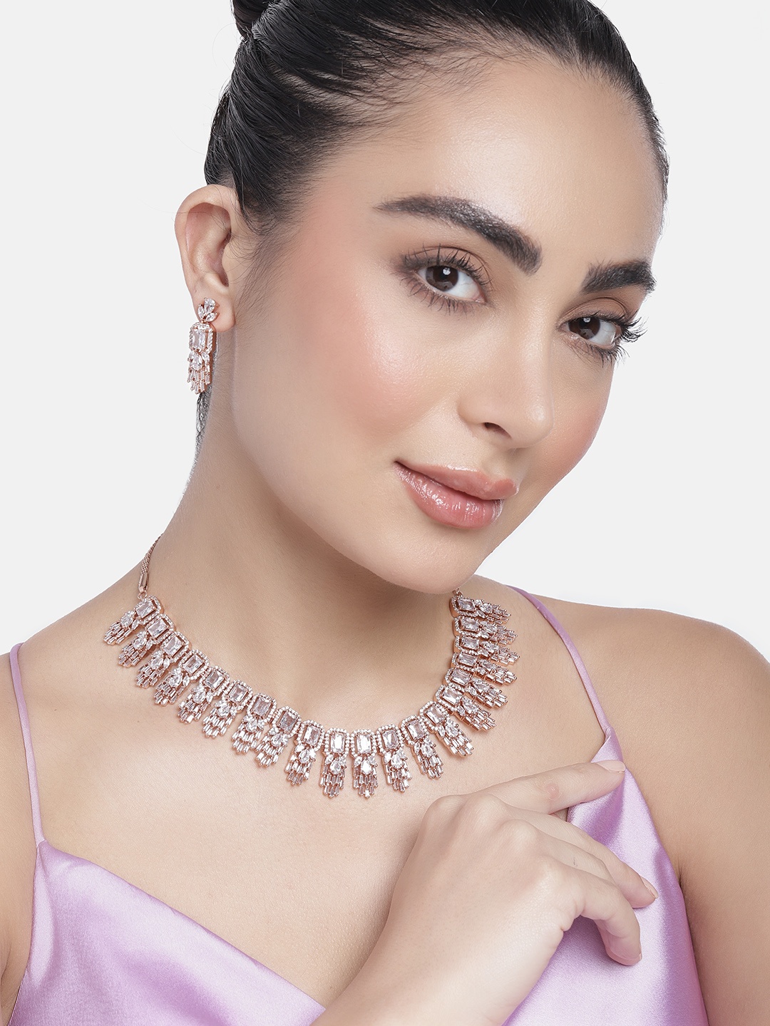 

Estele Rose Gold-Plated CZ-Studded Jewellery Set, White