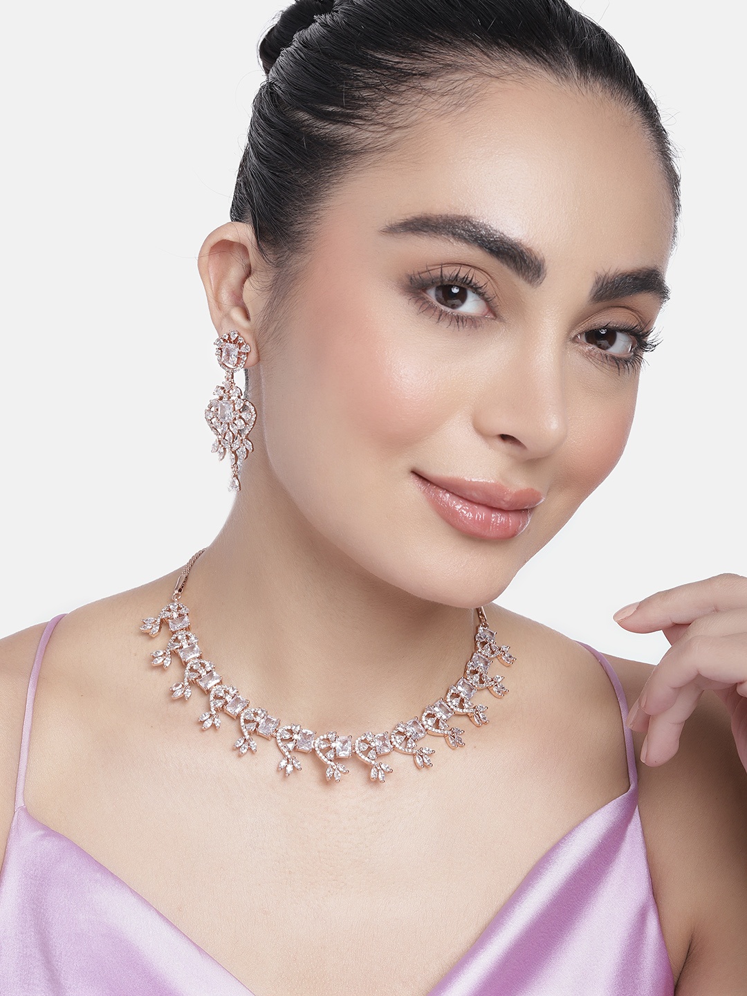 

Estele Rose Gold-Plated CZ-Studded Jewellery Set, White