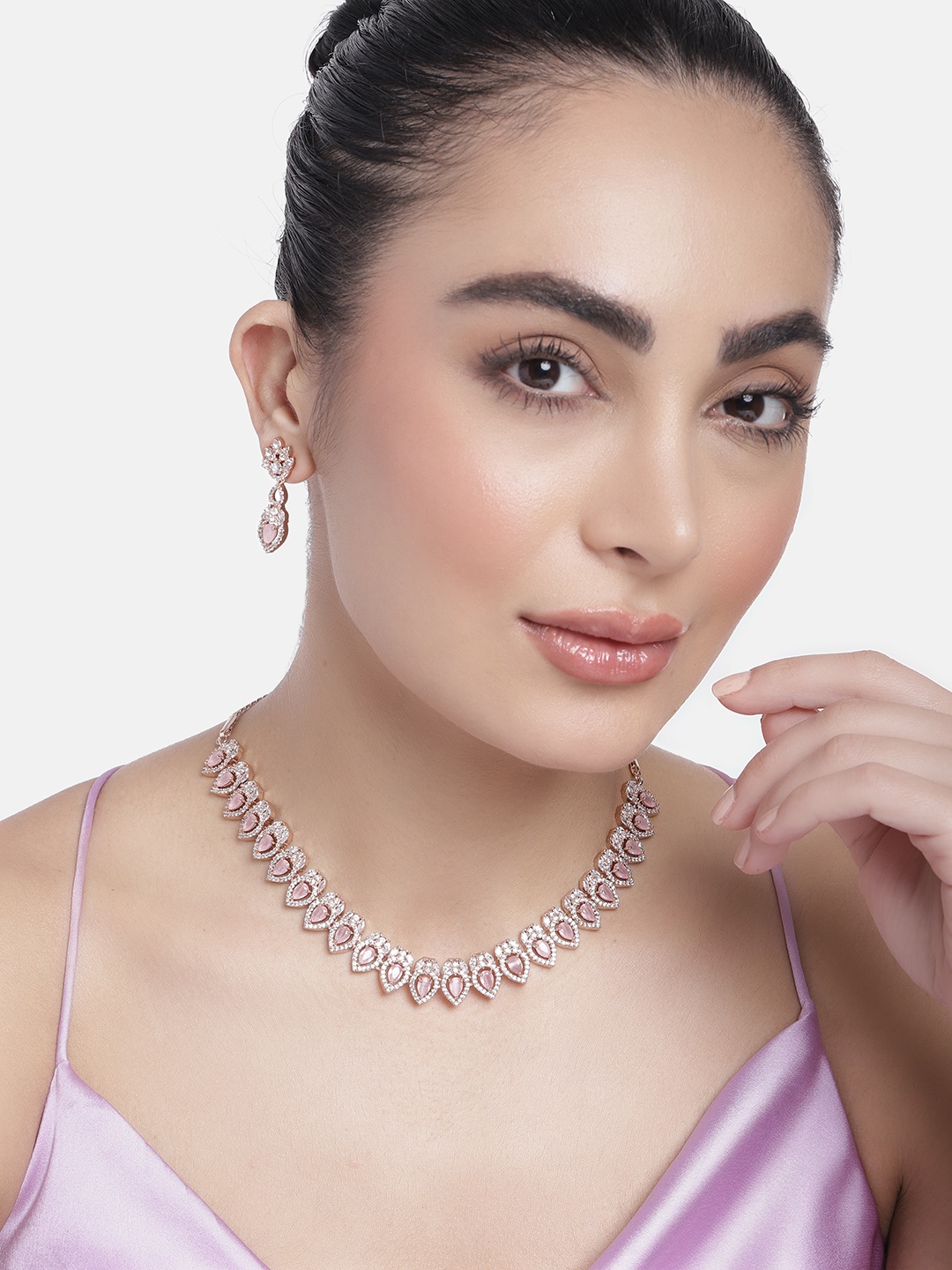 

Estele Rose Gold-Plated CZ-Studded Jewellery Set, Pink