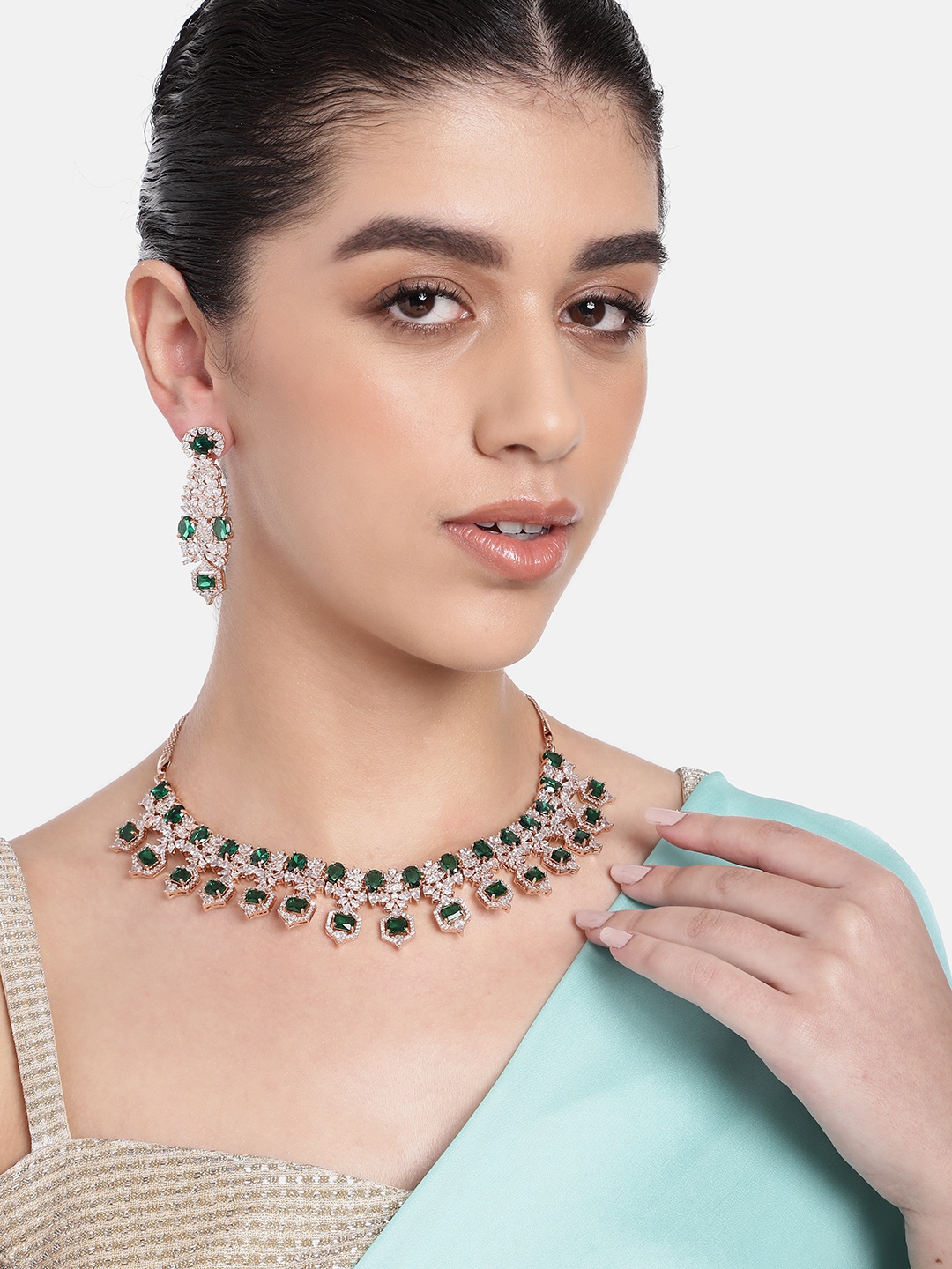 

Estele Rose Gold-Plated Cubic Zirconia Jewellery Set, Green