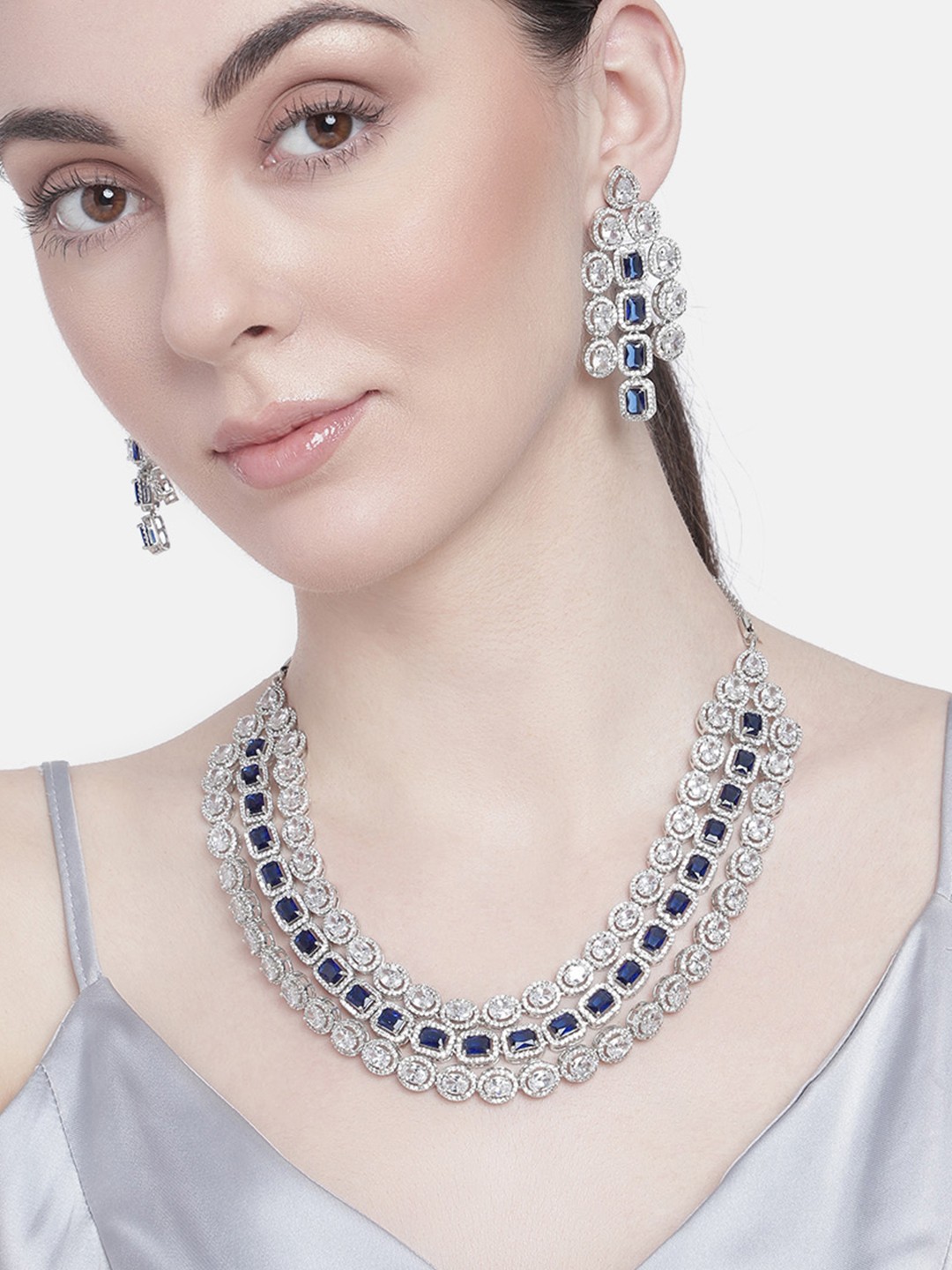 

Estele Rhodium-Plated CZ-Studded Jewellery Set, Blue