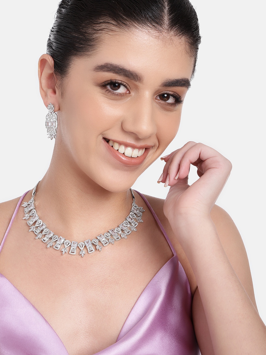 

Estele Rhodium-Plated Cubic Zirconia Jewellery Set, White