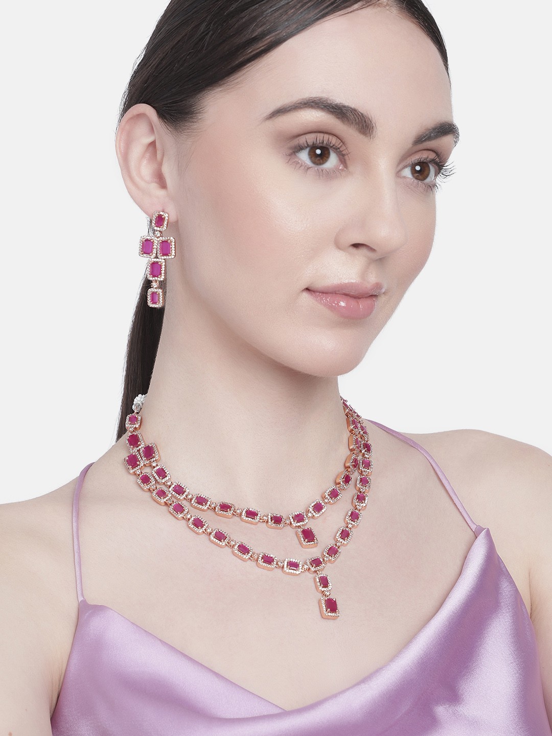 

Estele Rose Gold-Plated Cubic Zirconia Jewellery Set, Red