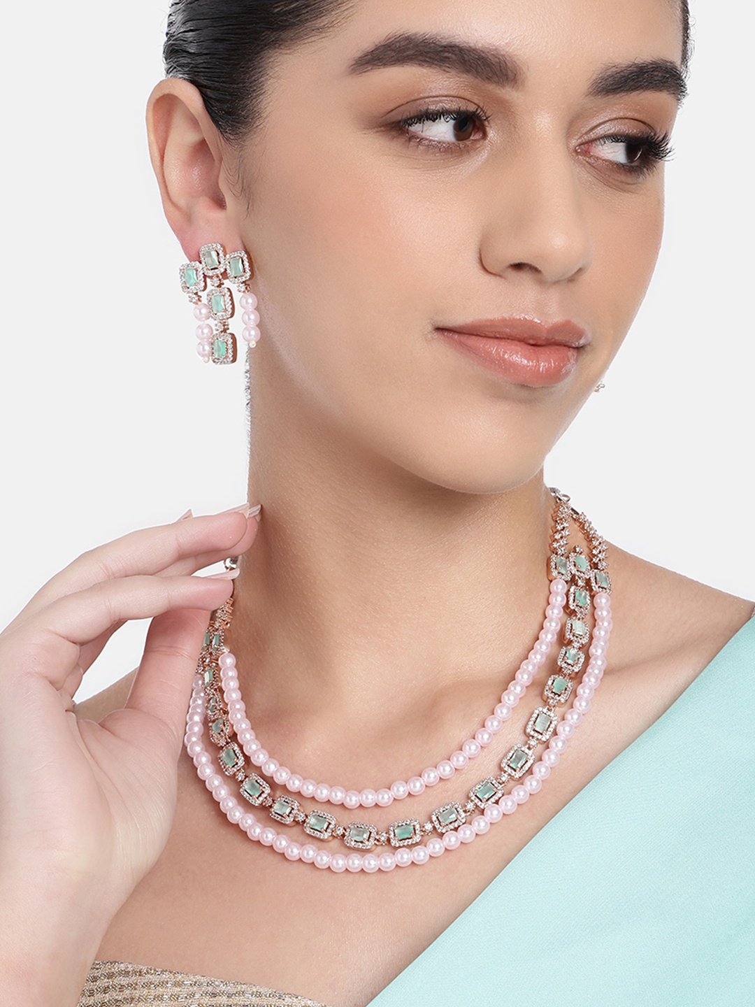 

Estele Rose Gold-Plated Cubic Zirconia Jewellery Set, Green