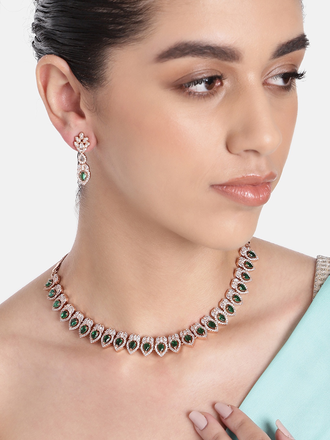 

Estele Rose Gold-Plated Cubic Zirconia Jewellery Set, Green