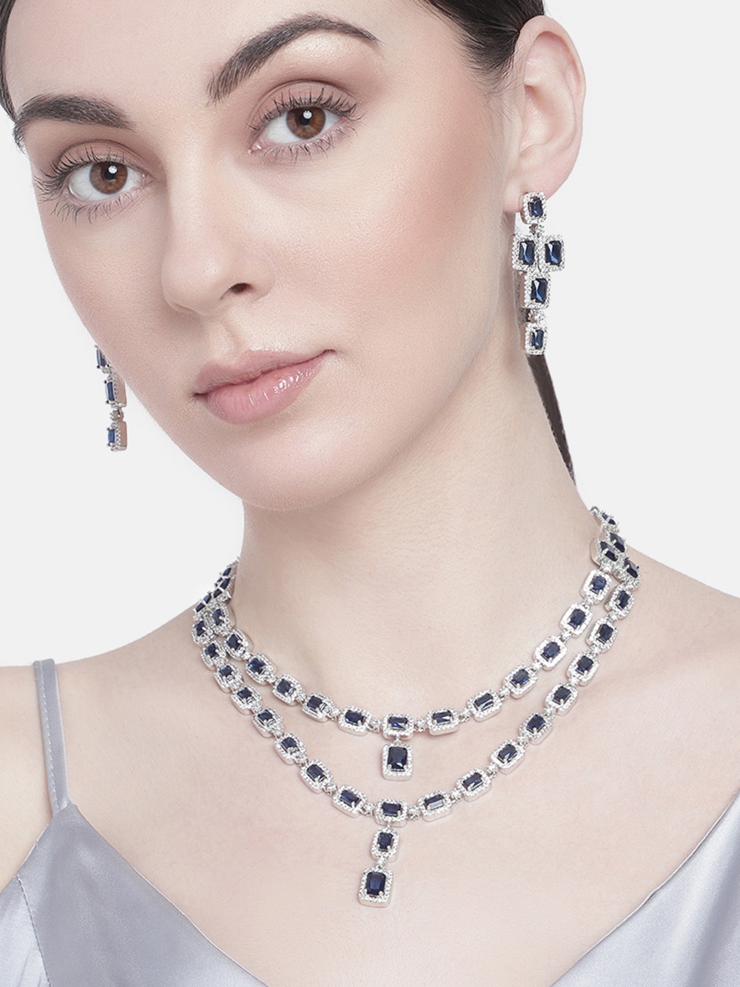 

Estele Rhodium-Plated CZ-Studded Jewellery Set, Blue