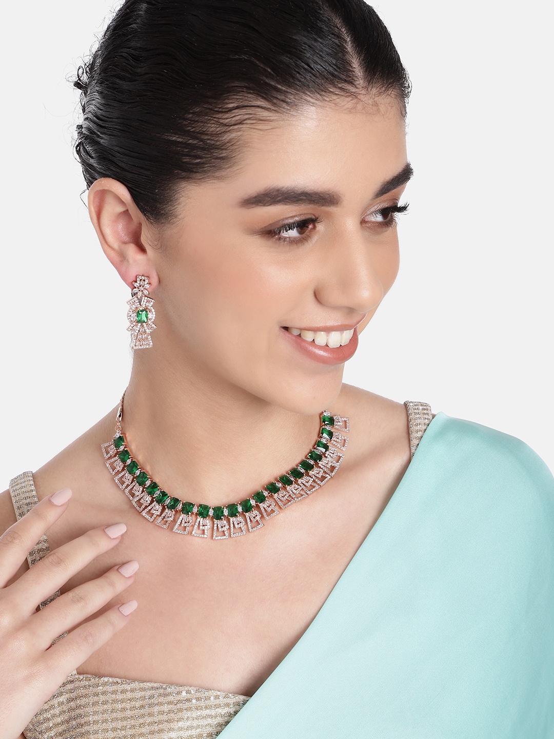 

Estele Rose Gold-Plated Cubic Zirconia Jewellery Set, Green