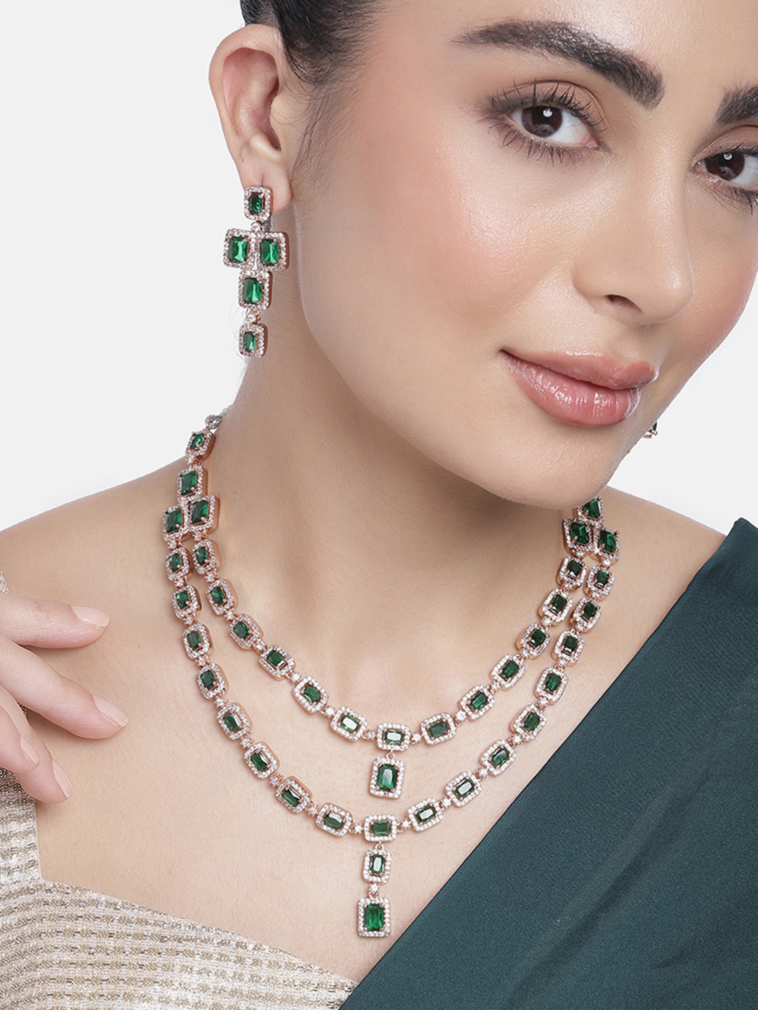 

Estele Rose Gold-Plated Cubic Zirconia Jewellery Set, Green