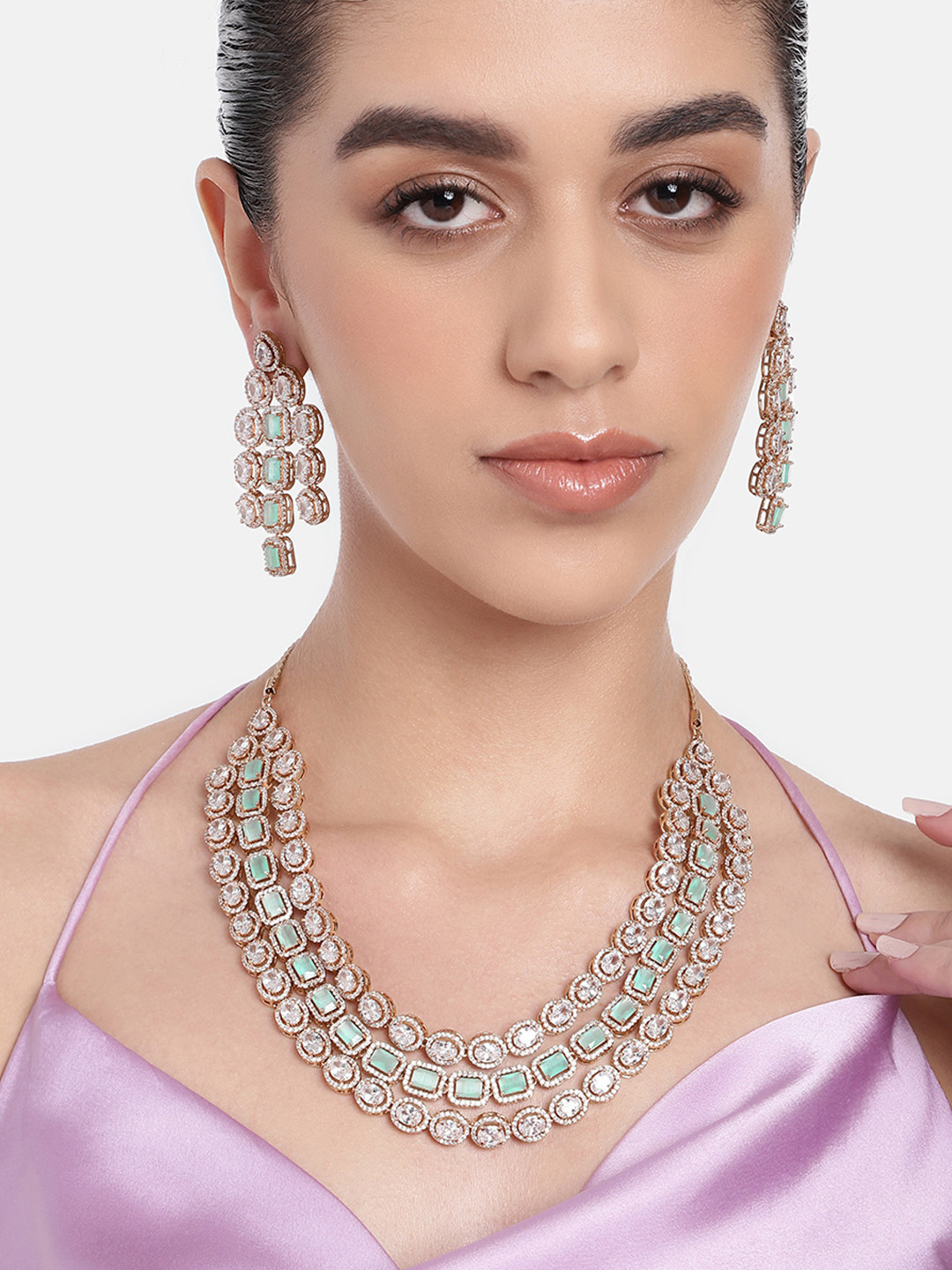 

Estele Rose Gold-Plated Cubic Zirconia Jewellery Set, Green