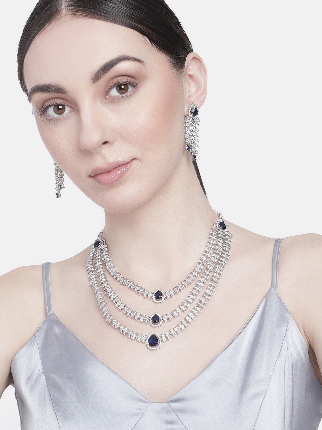 

Estele Rhodium-Plated CZ-Studded Jewellery Set, Blue