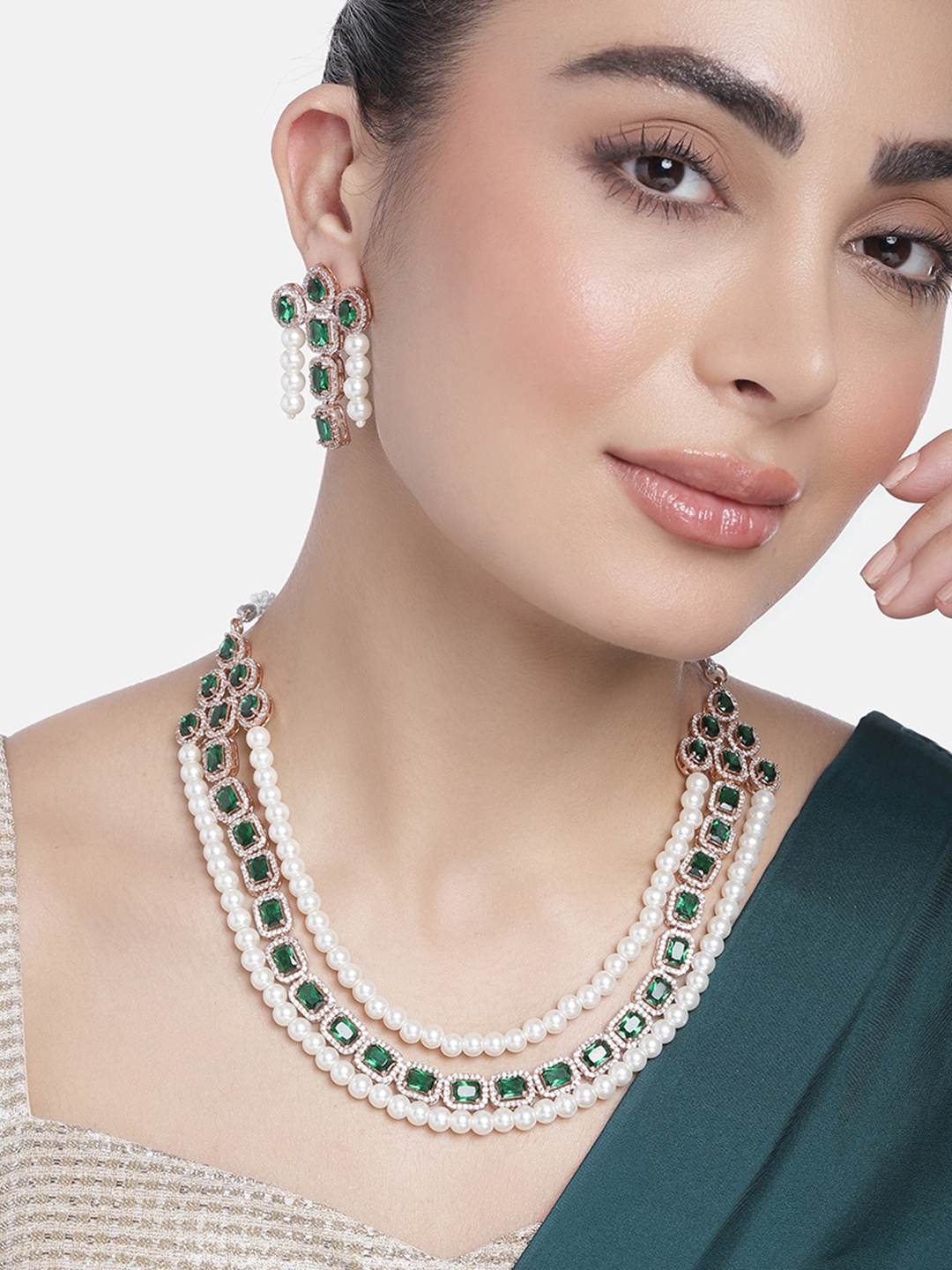 

Estele Rose Gold-Plated Cubic Zirconia Jewellery Set, Green