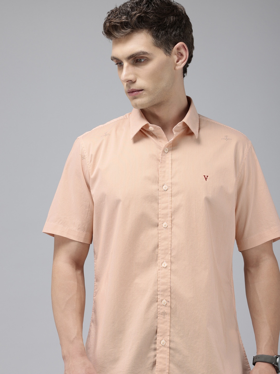 Van Heusen Sport Pure Cotton Slim Fit Striped Casual Shirt, White
