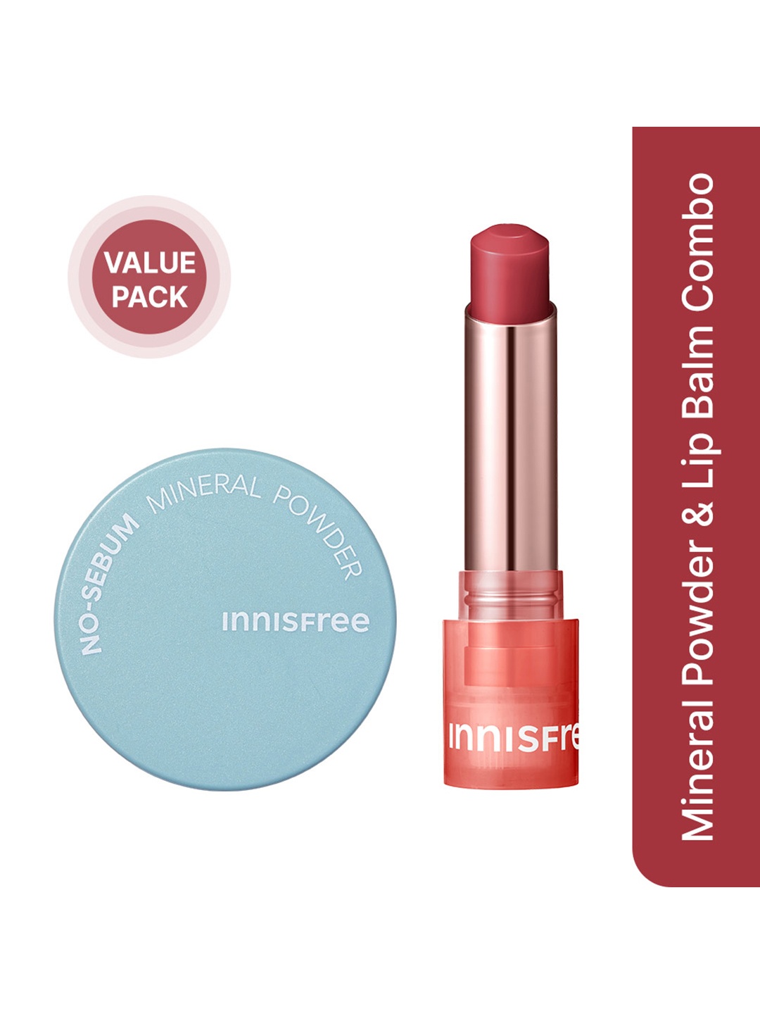 

Innisfree Set of No-Sebum Mineral Powder & Dewy Tint Lip Balm - Rose Brick 4, Pink