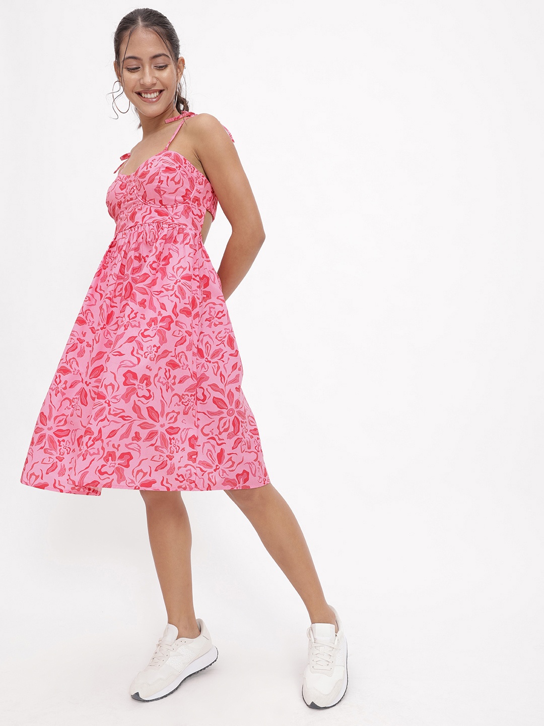 

DressBerry Barbiecore Floral Fantasy Strappy Knee Length Dress, Pink