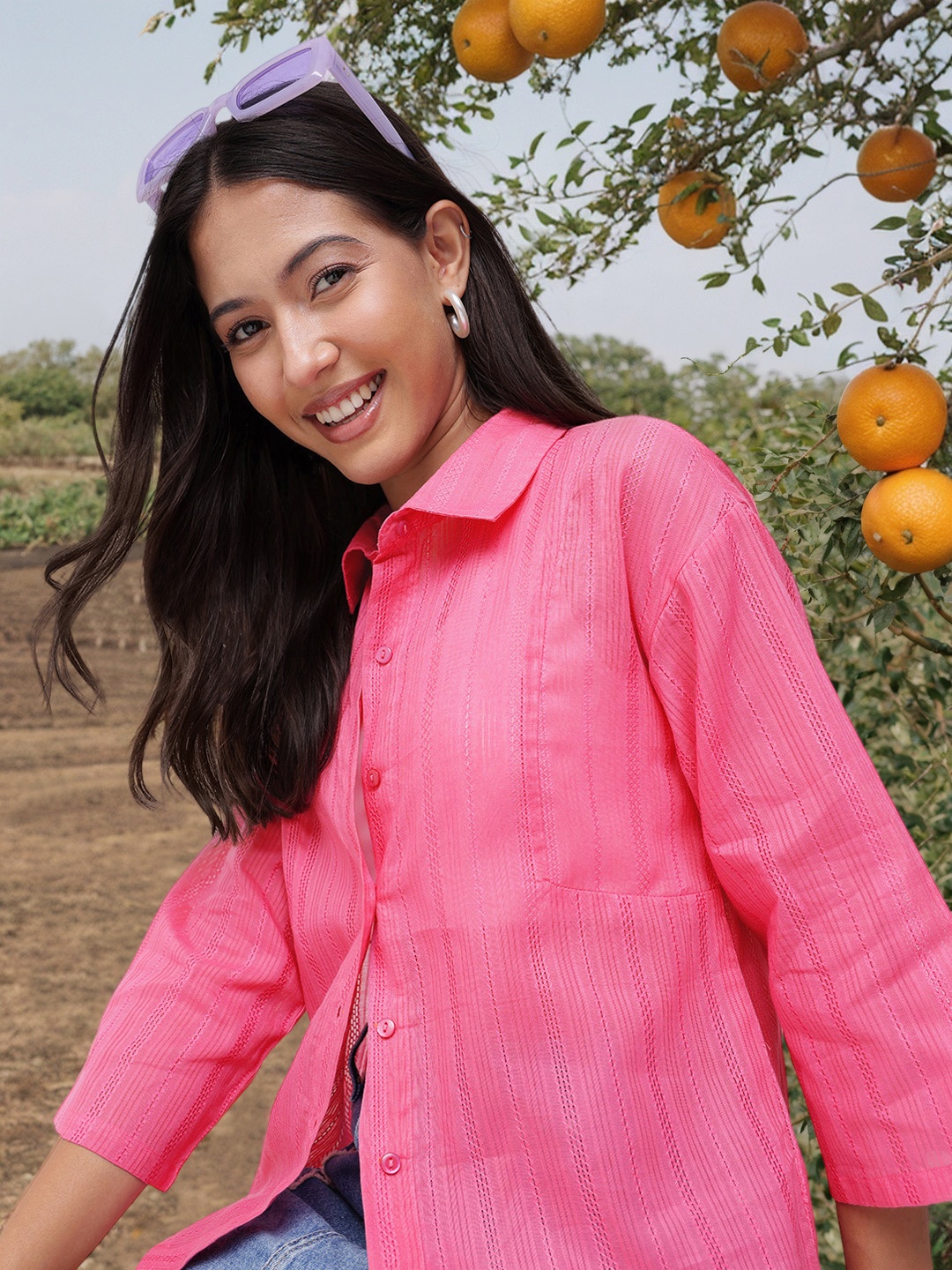 

DressBerry Contemporary Classics Self Striped Shirt, Pink