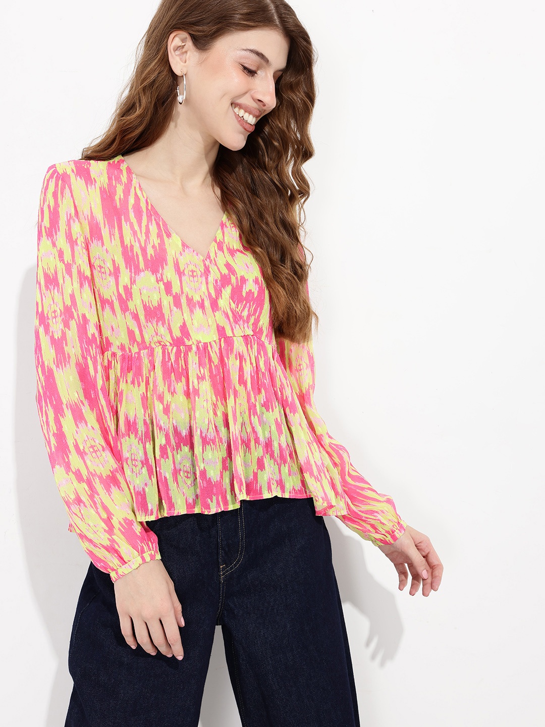 

DressBerry Sweet Poise Ikat Inspired Dobby Top, Pink