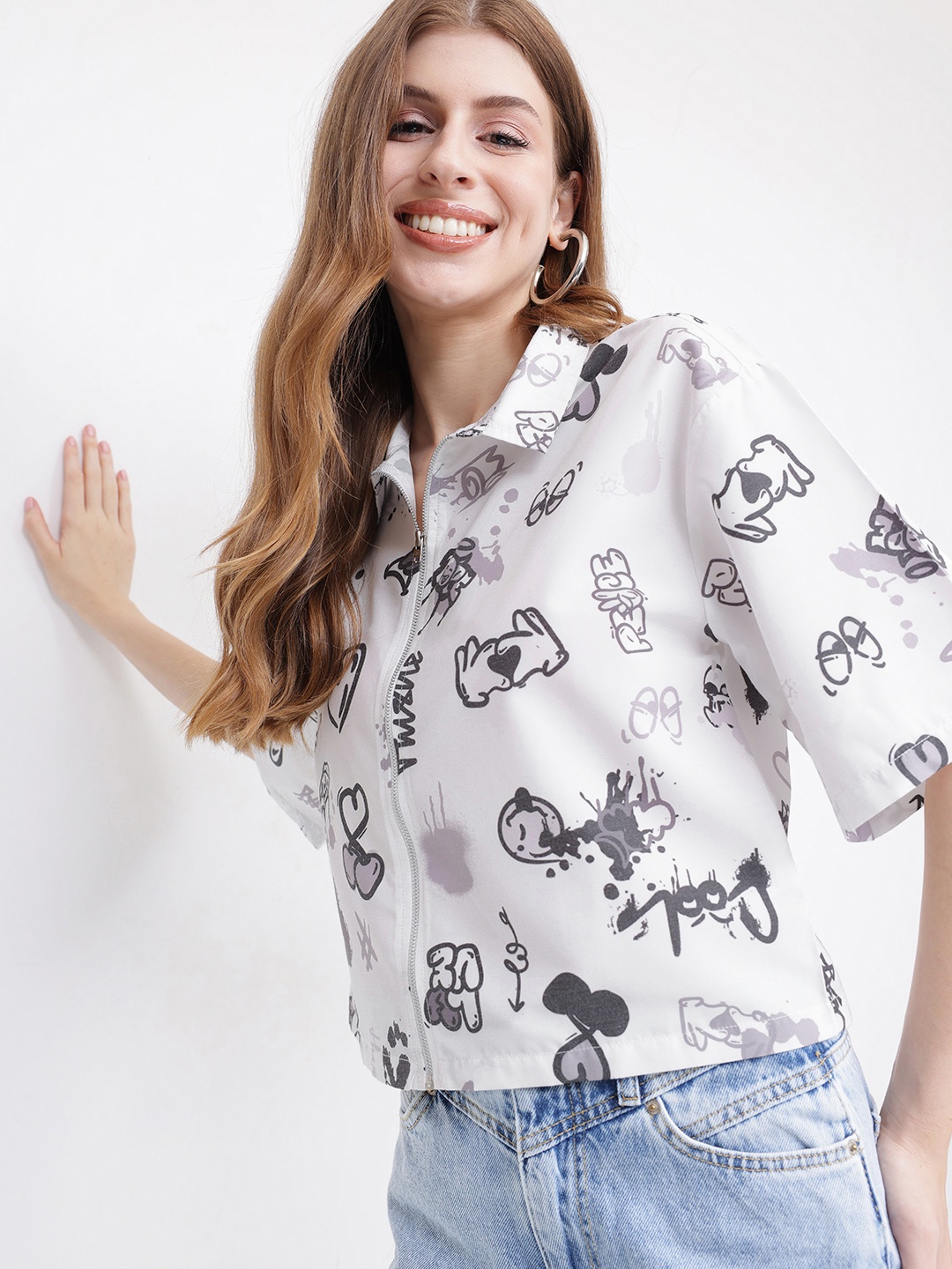 

DressBerry Social Statement Printed Boxy Shirt, White