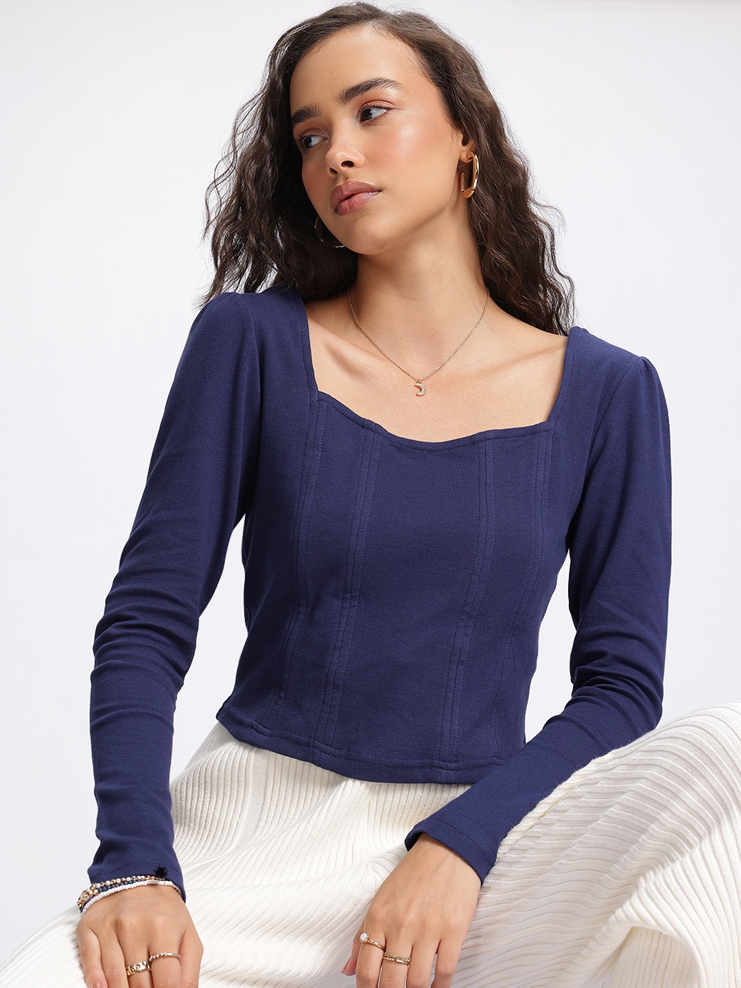 

DressBerry Cozy Chic Craze Ribbed Fitted Top, Navy blue