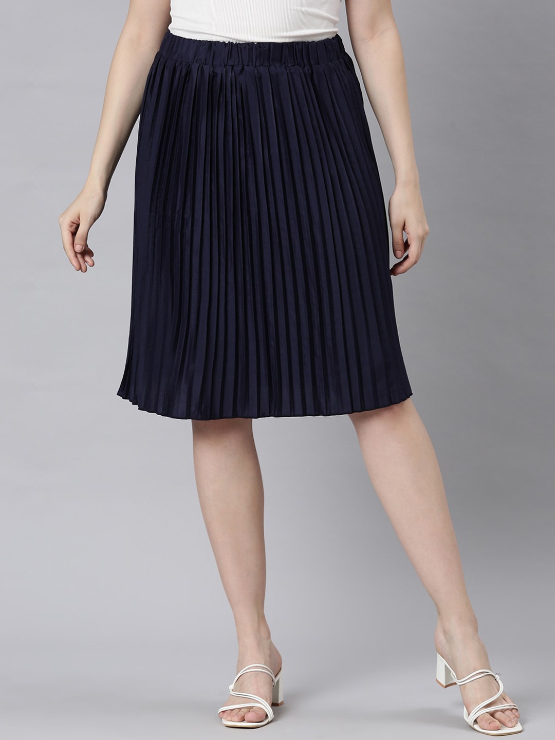 

TWIN BIRDS Women Pleated Skirt, Navy blue