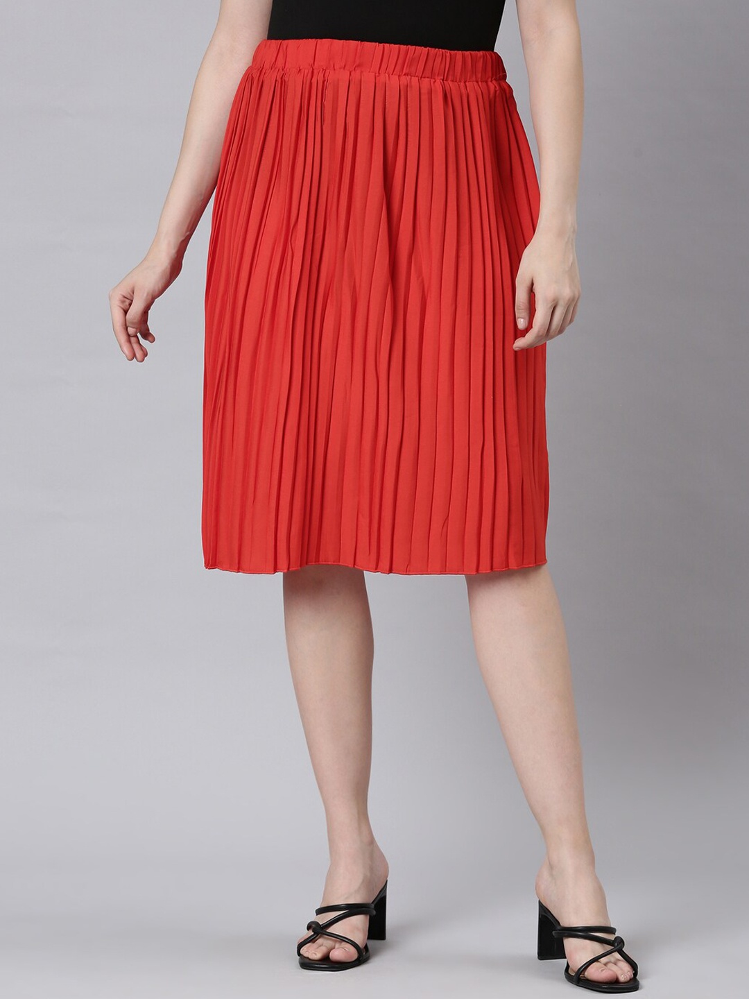 

TWIN BIRDS Women Pleated Skirt, Red