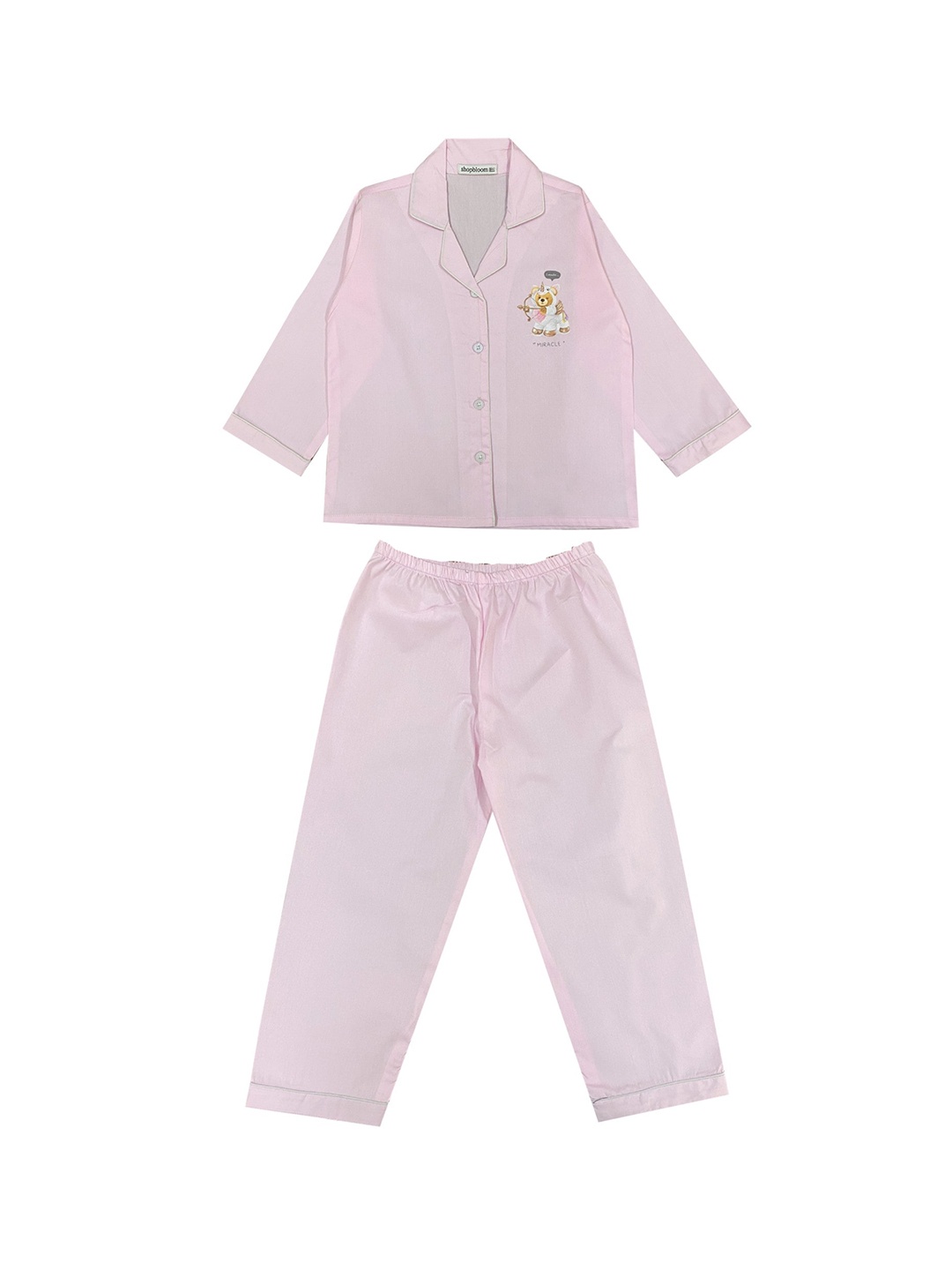 

shopbloom Kids Printed Pure Cotton Night Suit, Pink