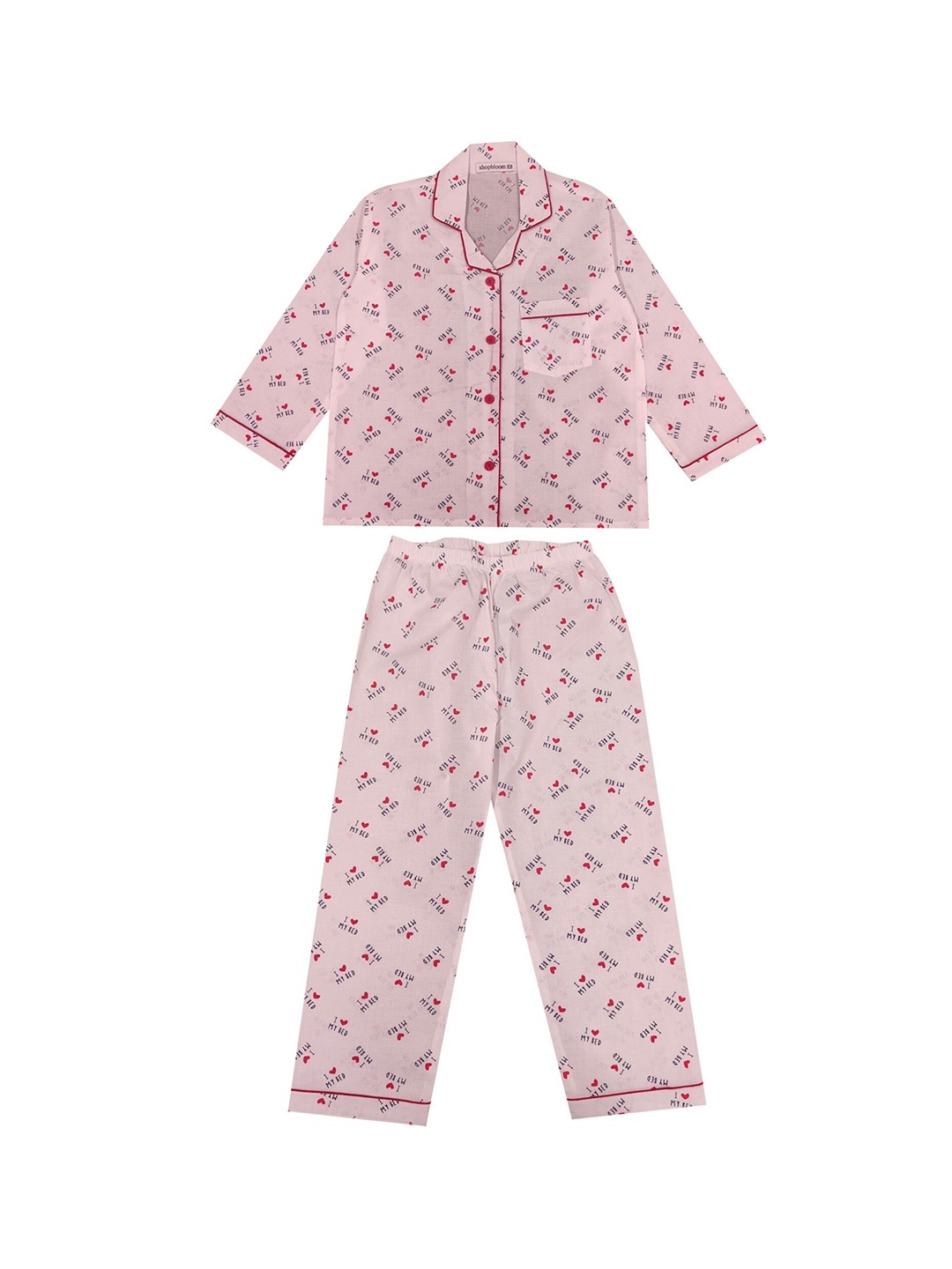 

shopbloom Kids Typography Printed Pure Cotton Night suit, Pink