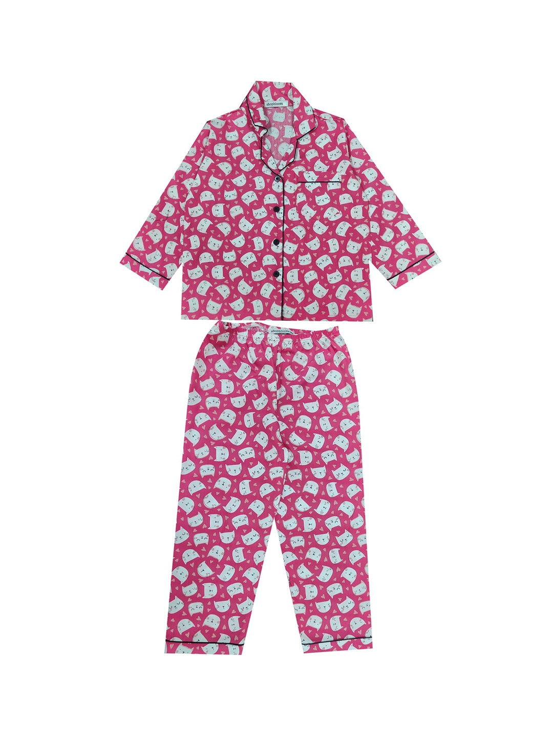 

shopbloom Kids Printed Pure Cotton Night Suit, Pink