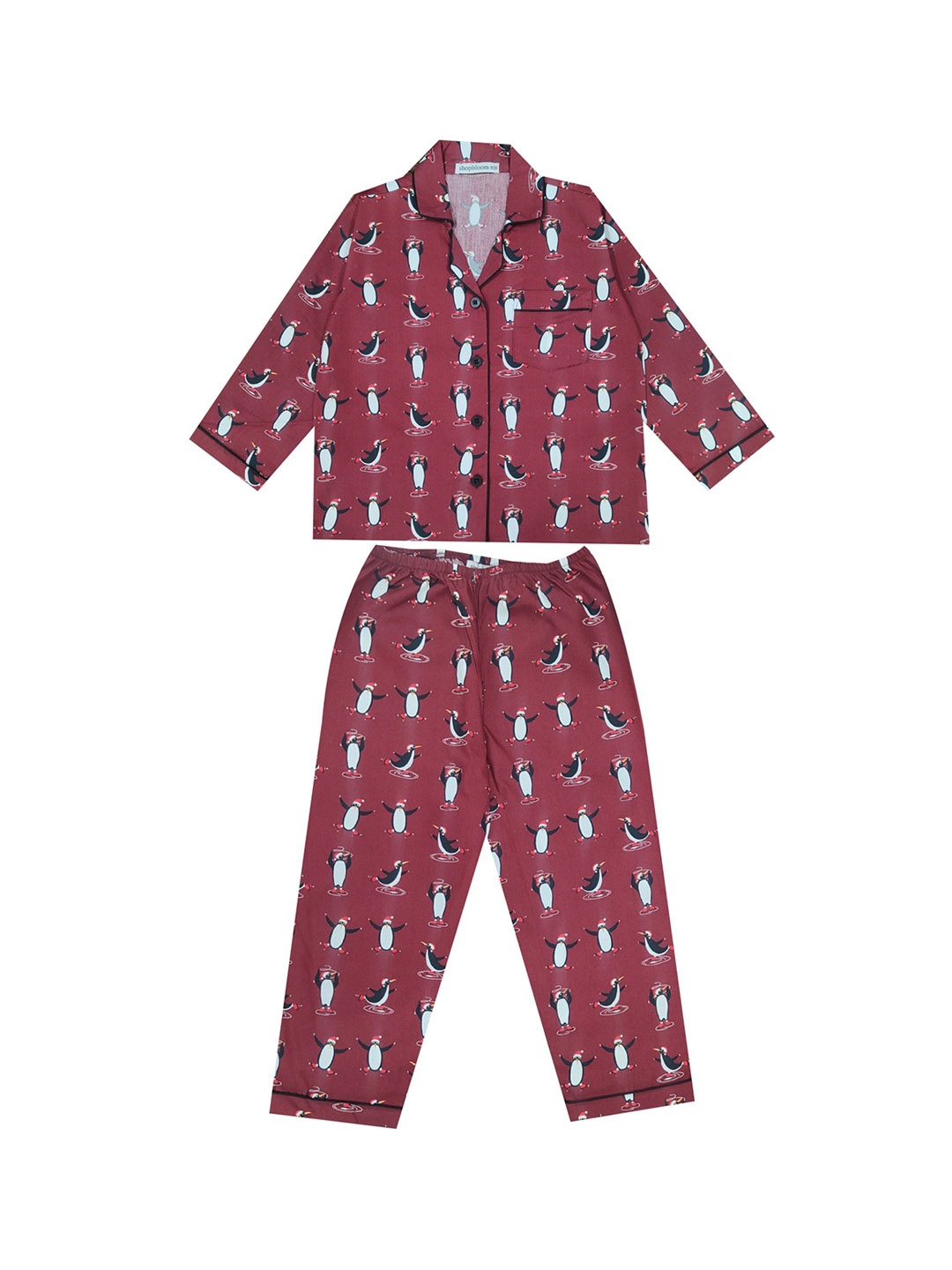 

shopbloom Kids Conversational Printed Pure Cotton Night suit, Maroon