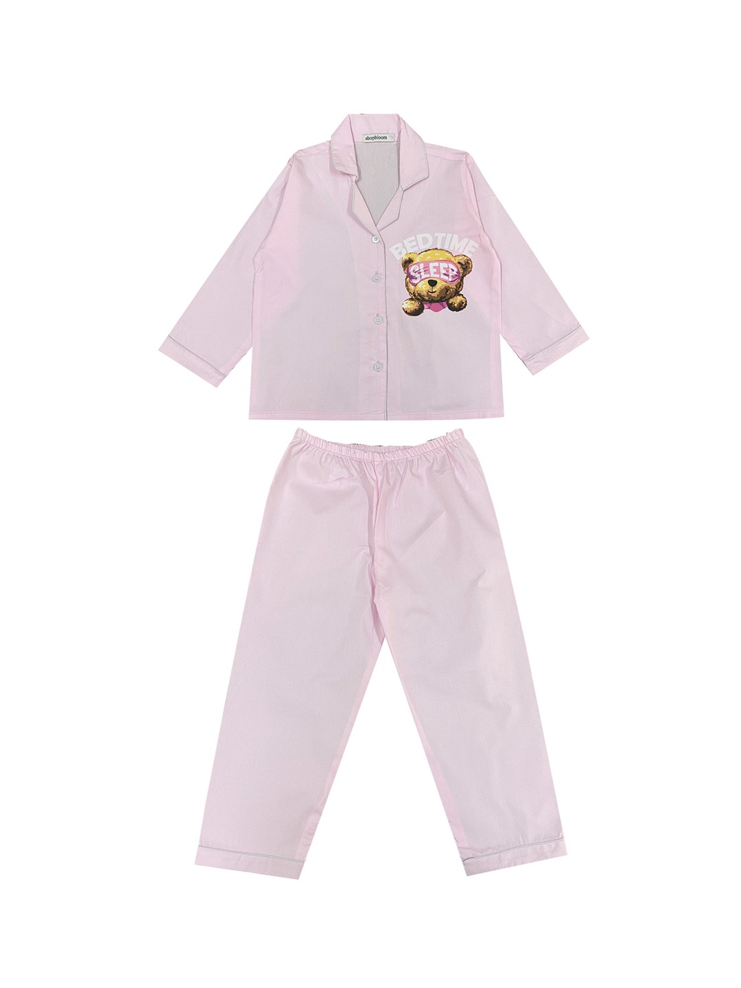 shopbloom Kids Printed Pure Cotton Night Suit, Pink