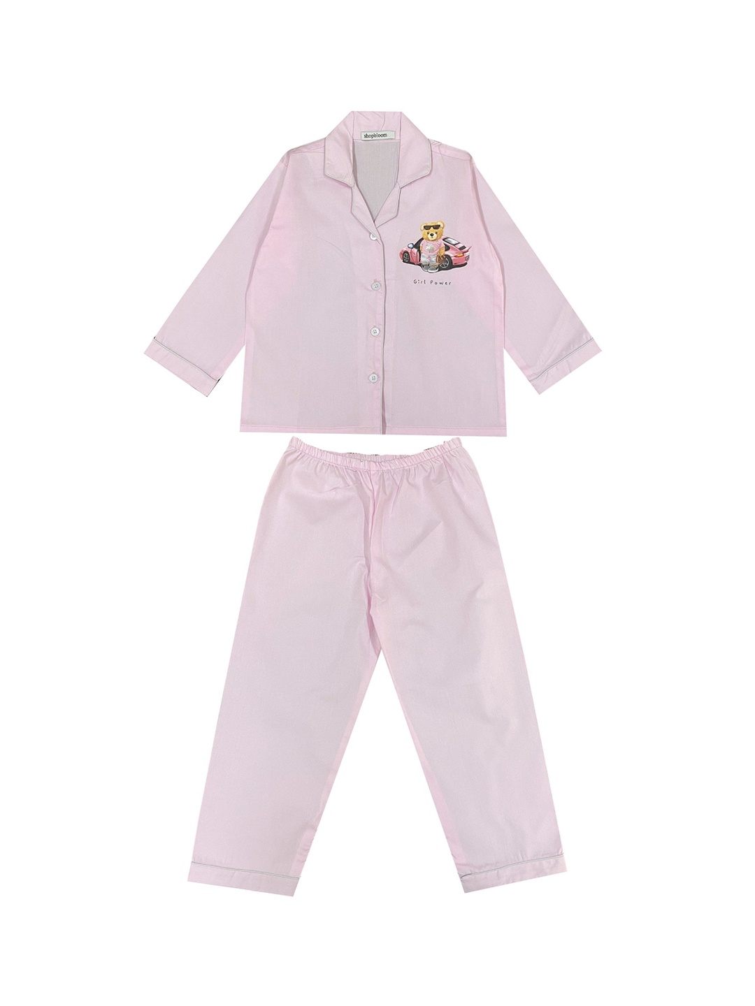 shopbloom Kids Printed Pure Cotton Night Suit, Pink