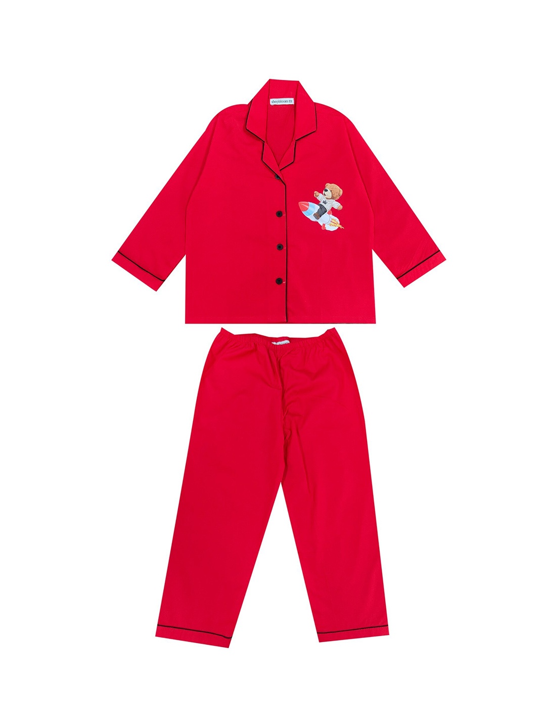 

shopbloom Kids Printed Pure Cotton Night Suit, Red