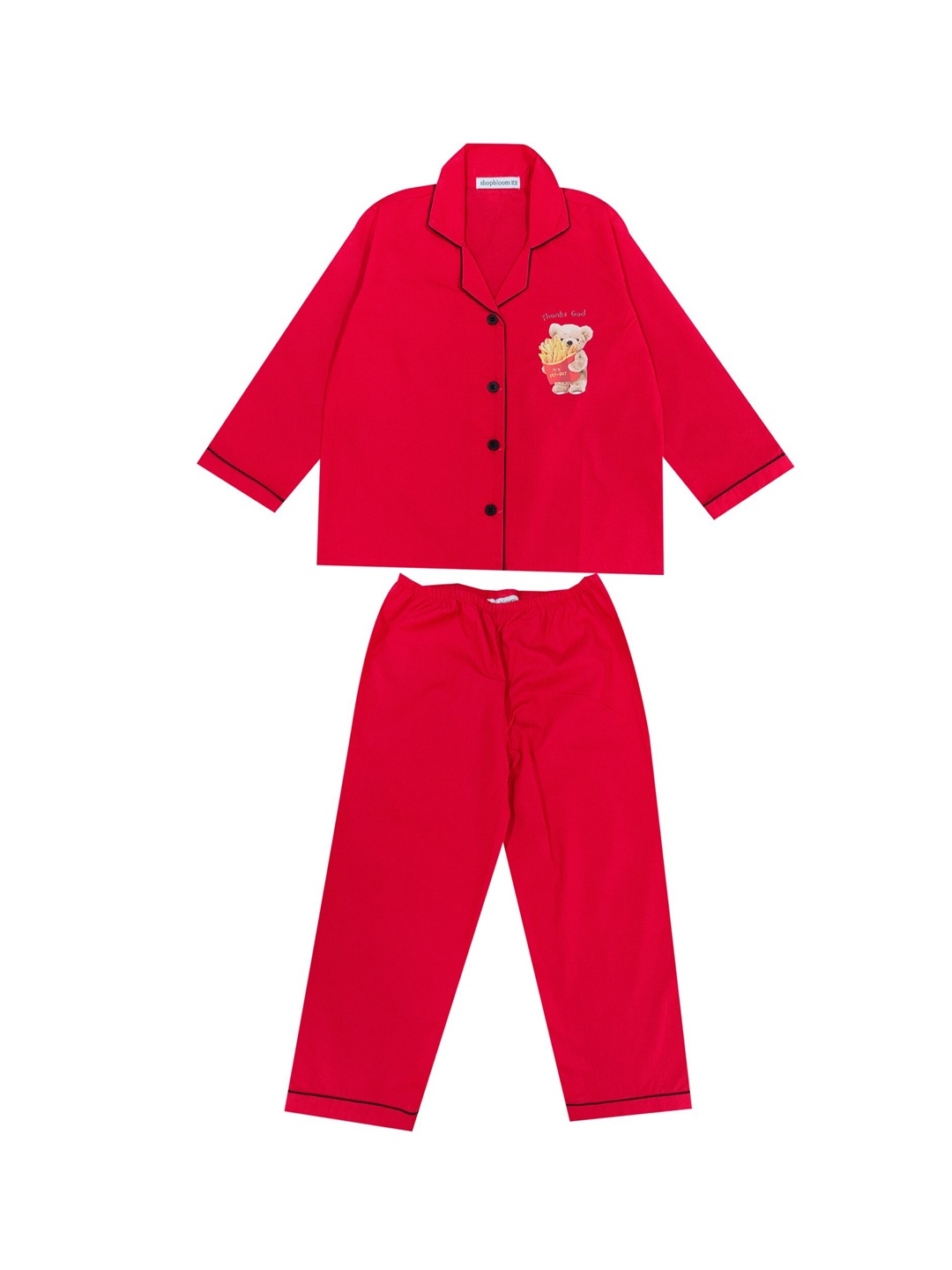 

shopbloom Kids Printed Pure Cotton Night Suit, Red