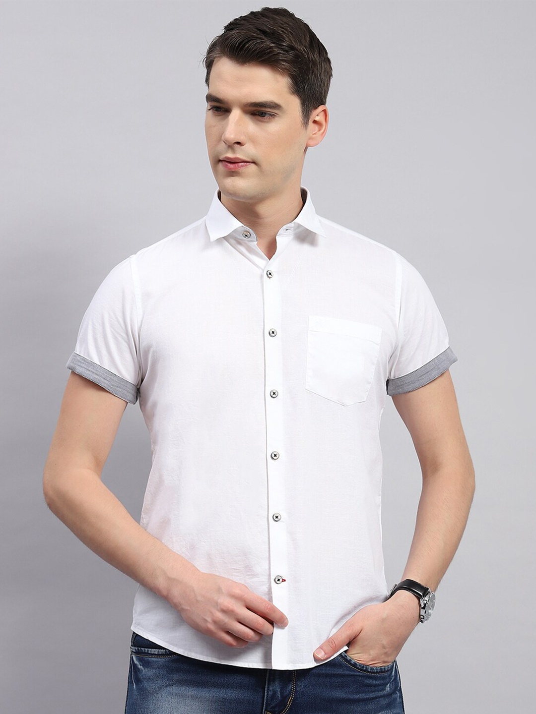 

Monte Carlo Spread Collar Cotton Opaque Casual Shirt, White