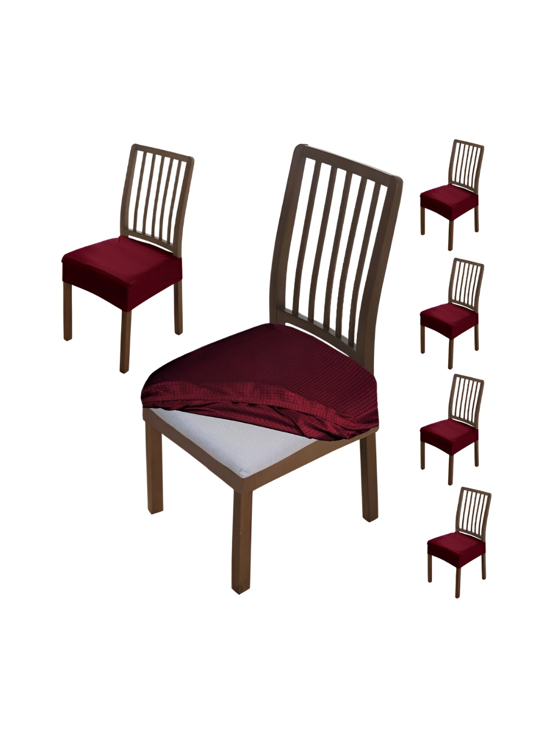 

HOKIPO Burgundy 6 Pieces Self Design Jacquard Comfortable Chair Covers