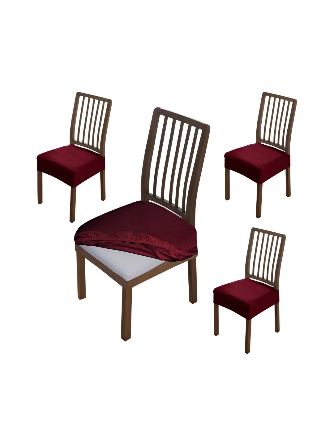 

HOKIPO 4 Piece Burgundy Self-Design Grey Dining Chair Seat Cover