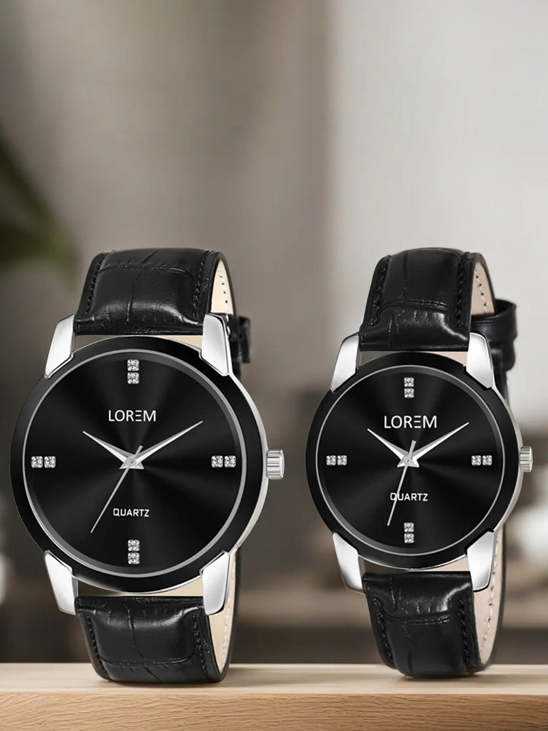 

LOREM Set of 2 Textured Straps Analogue Watches LR96-LR343-A, Black