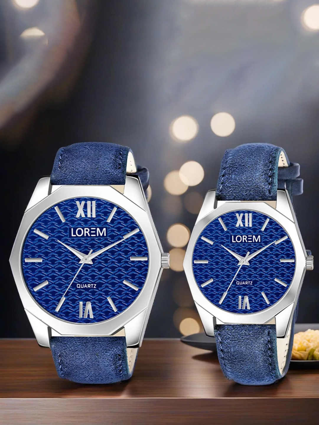 

LOREM Unisex Round Dial & Synthetic Leather Straps Analogue His & Her Watches LR86-LR333-A, Blue