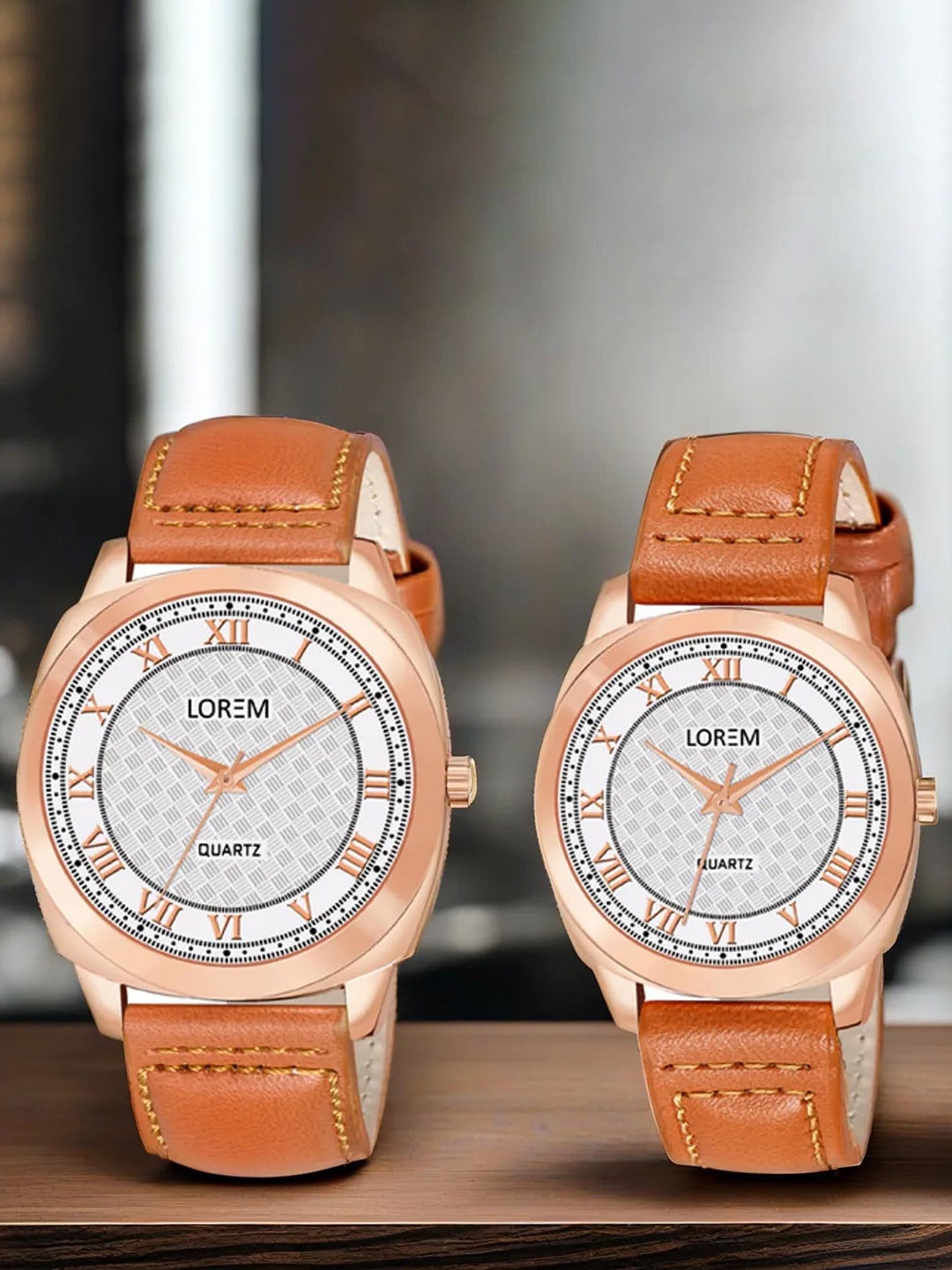 

LOREM Unisex Set Of 2 Embellished Dial Analogue His and Her Watches LR90-LR337-A, Silver