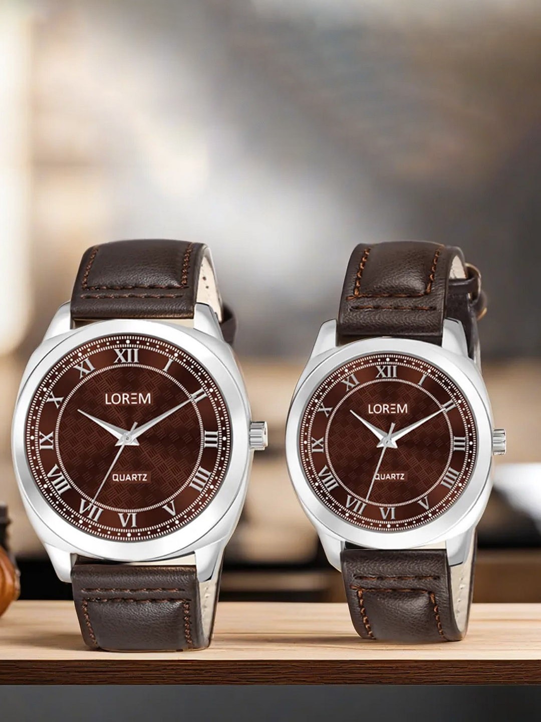 

LOREM Unisex Round Dial & Synthetic Leather Straps Analogue His & Her Watches LR91-LR338-A, Brown