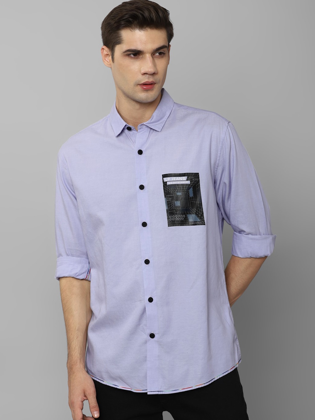 

Louis Philippe Jeans Slim Fit Spread Collar Cotton Casual Shirt, Purple