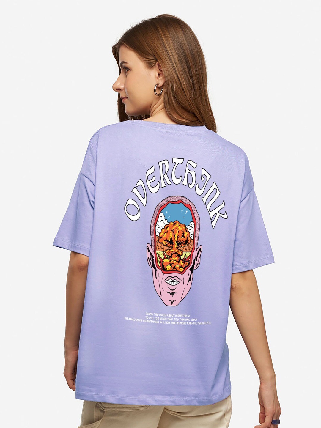 

MISCHIEF MONKEY Graphic Printed Round Neck Pure Cotton Oversized T-shirt, Lavender