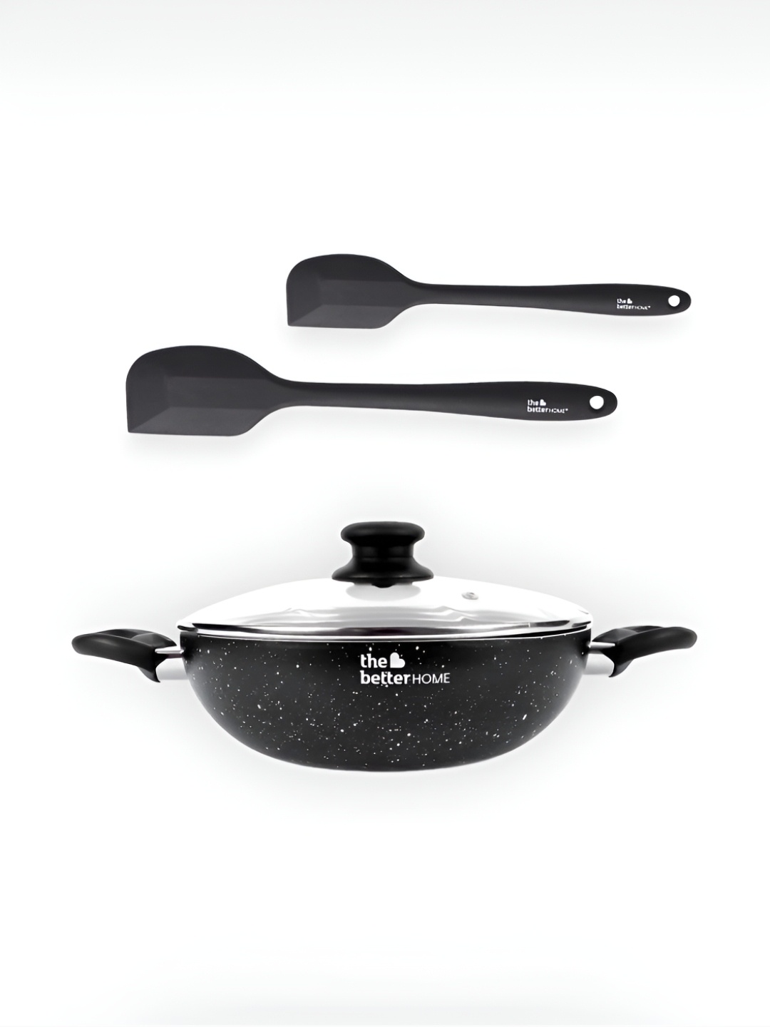 

The Better Home 3 Pcs Black & Grey Silicon Heat Resistant Non-Stick Spatula & Kadai Set