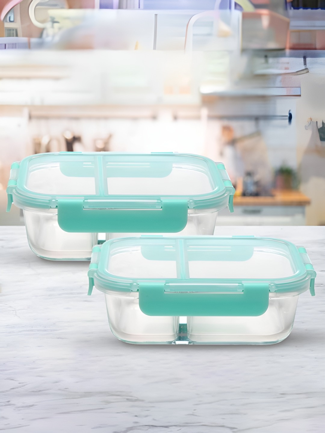 

The Better Home 2 Pieces Transparent & Blue Glass Lunch Boxes 980 ml Each