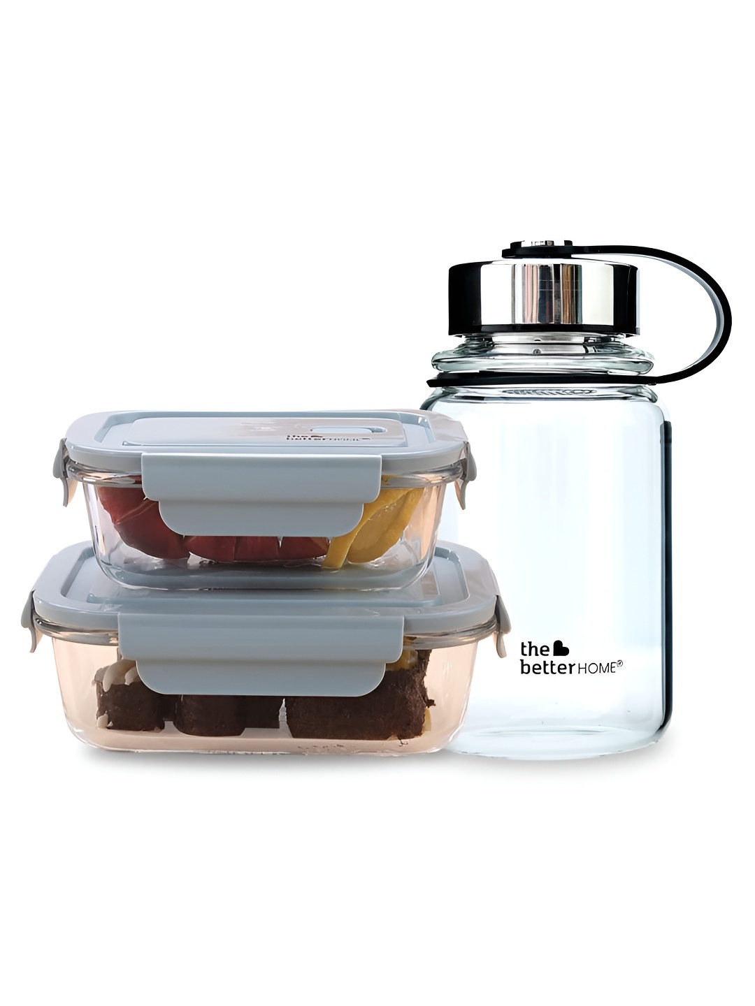 

The Better Home 2 Pcs Transparent Lunch Box & Water Bottle, Blue