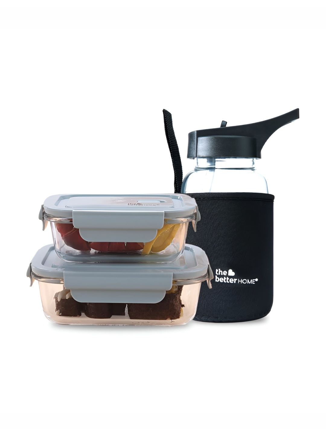 

The Better Home 3 Pcs Blue Borosilicate Glass Lunch Box & Water Bottle