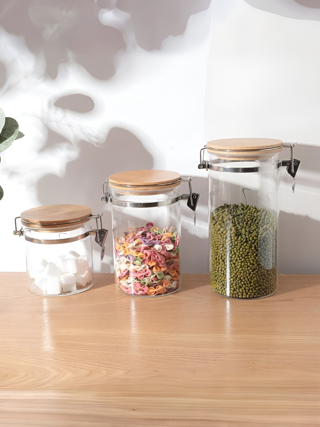 

The Better Home Set of 3 Transparent & Brown Borosilicate Container With Lid