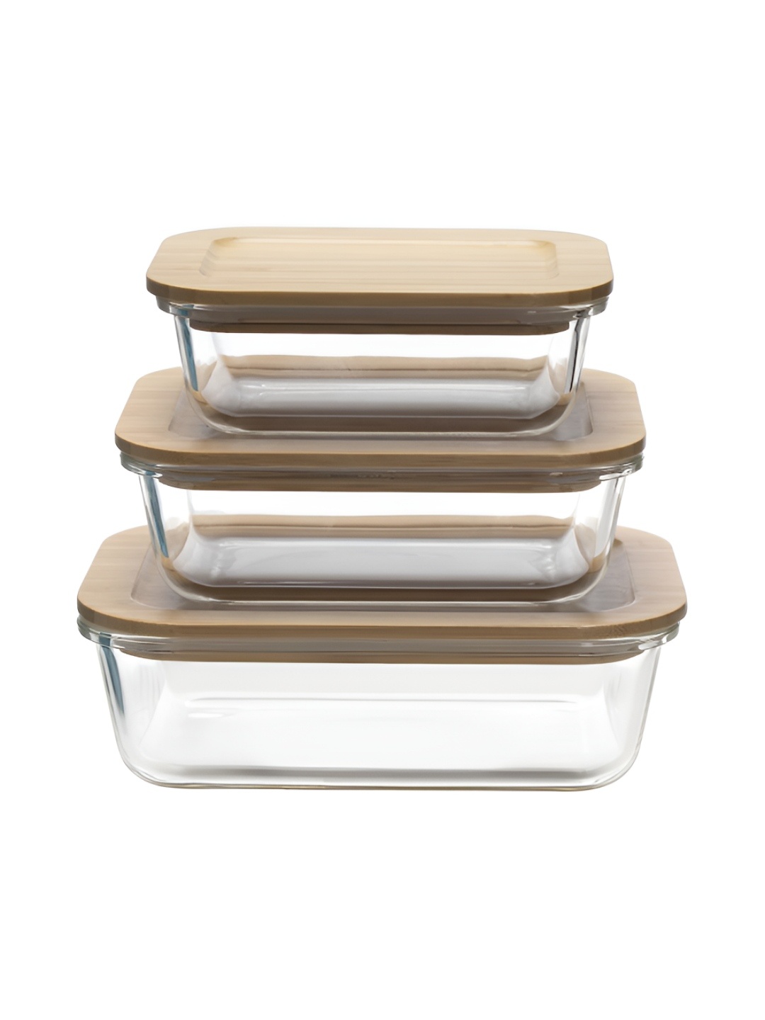 

The Better Home Transparent & Brown 3 Pcs Borosilicate Food Container Bamboo Lid