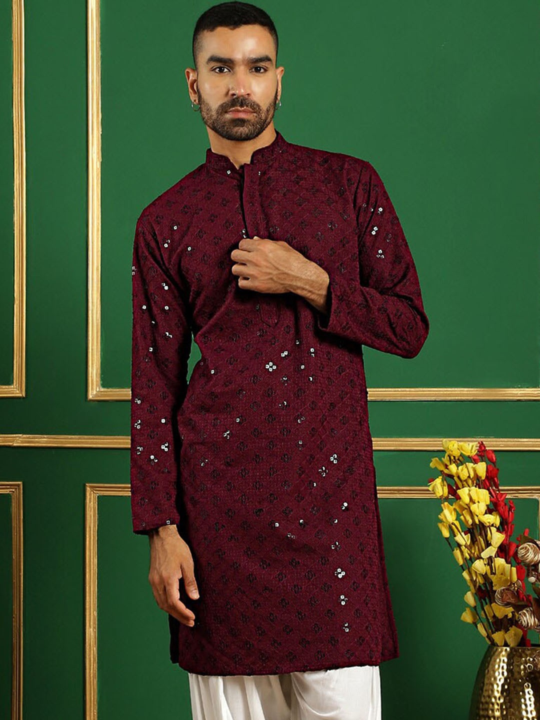 

Jompers Quirky Mandarin Collar Pure Cotton Kurta, Purple