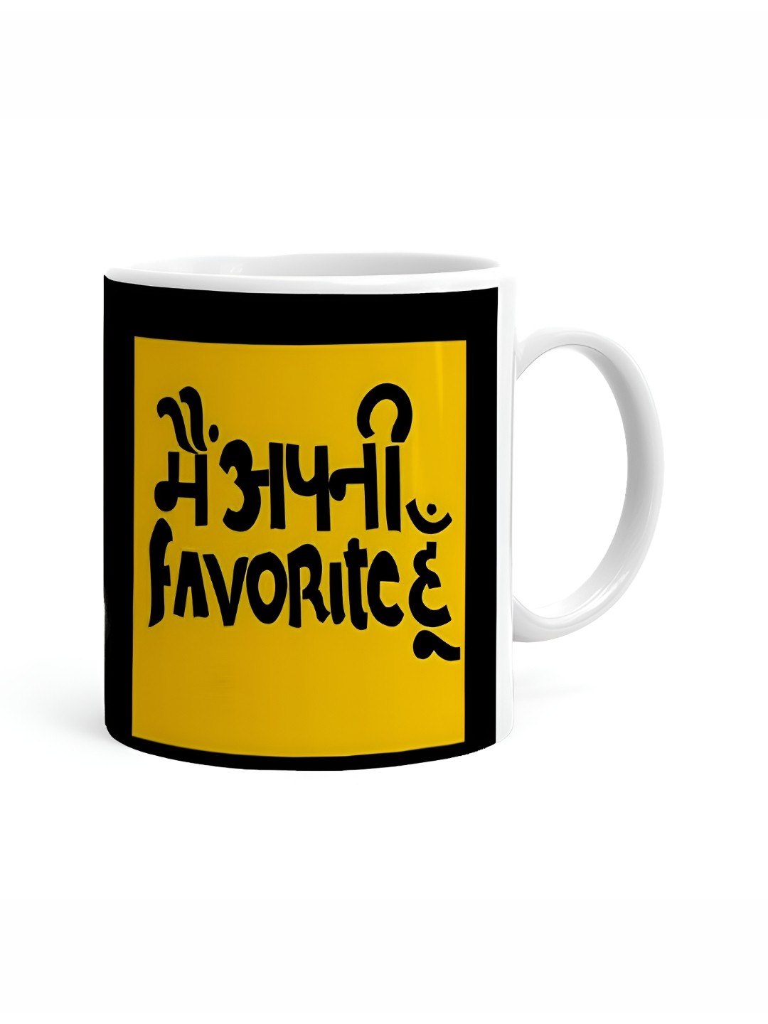 

Khakee White & Yellow Printed Ceramic Glossy Mug